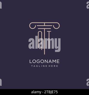 NT initial with pillar logo design, luxury law office logo style design ideas Stock Vector