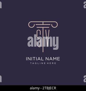 SV initial with pillar logo design, luxury law office logo style design ideas Stock Vector