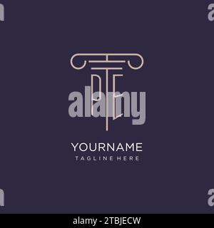 PE initial with pillar logo design, luxury law office logo style design ideas Stock Vector
