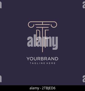 PF initial with pillar logo design, luxury law office logo style design ideas Stock Vector
