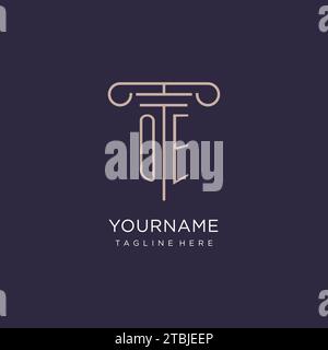 OE initial with pillar logo design, luxury law office logo style design ideas Stock Vector
