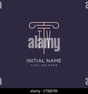 TV initial with pillar logo design, luxury law office logo style design ideas Stock Vector