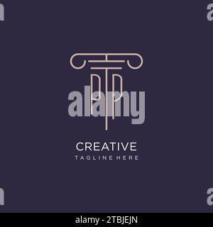 PP initial with pillar logo design, luxury law office logo style design ideas Stock Vector