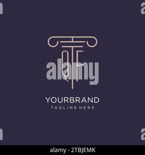 QF initial with pillar logo design, luxury law office logo style design ideas Stock Vector