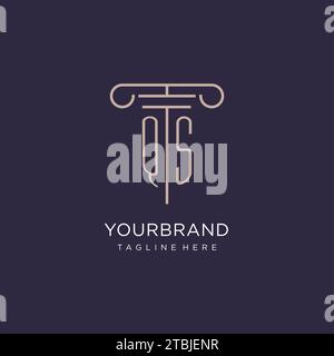QS initial with pillar logo design, luxury law office logo style design ideas Stock Vector