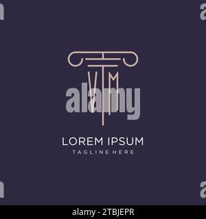 VM initial with pillar logo design, luxury law office logo style design ideas Stock Vector