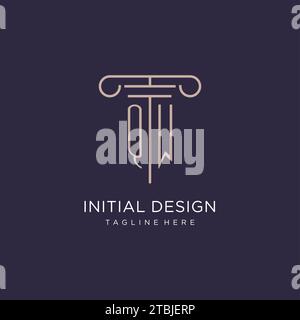 QW initial with pillar logo design, luxury law office logo style design ideas Stock Vector
