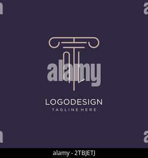 NL initial with pillar logo design, luxury law office logo style design ideas Stock Vector