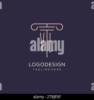 VL initial with pillar logo design, luxury law office logo style design ideas Stock Vector