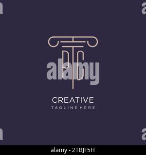 PC initial with pillar logo design, luxury law office logo style design ideas Stock Vector