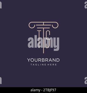 TS initial with pillar logo design, luxury law office logo style design ideas Stock Vector