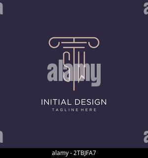SW initial with pillar logo design, luxury law office logo style design ideas Stock Vector