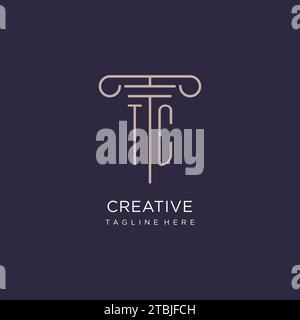 TC initial with pillar logo design, luxury law office logo style design ideas Stock Vector