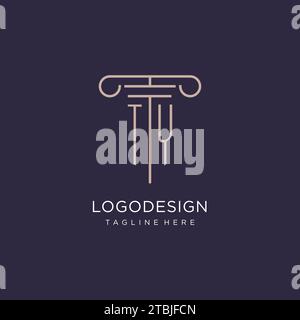 TY initial with pillar logo design, luxury law office logo style design ideas Stock Vector