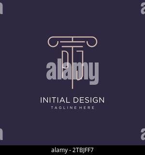 PJ initial with pillar logo design, luxury law office logo style design ideas Stock Vector
