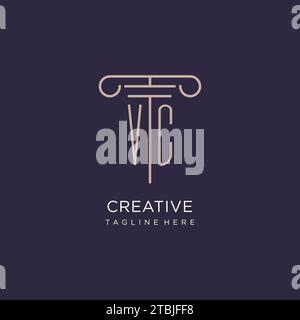 VC initial with pillar logo design, luxury law office logo style design ideas Stock Vector