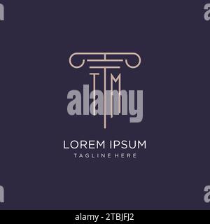 TM initial with pillar logo design, luxury law office logo style design ideas Stock Vector
