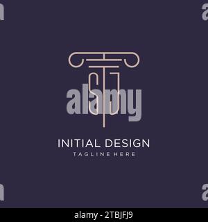 SJ initial with pillar logo design, luxury law office logo style design ideas Stock Vector