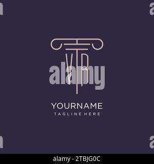 VR initial with pillar logo design, luxury law office logo style design ideas Stock Vector