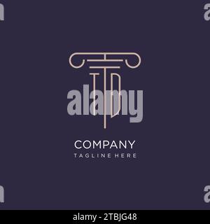 TD initial with pillar logo design, luxury law office logo style design ideas Stock Vector