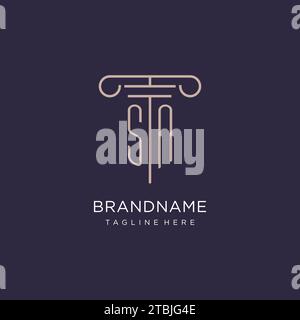 SN initial with pillar logo design, luxury law office logo style design ideas Stock Vector