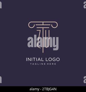 ZU initial with pillar logo design, luxury law office logo style design ideas Stock Vector