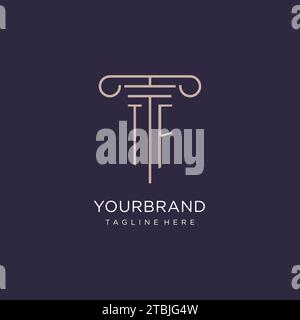TF initial with pillar logo design, luxury law office logo style design ideas Stock Vector