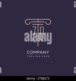 ZQ initial with pillar logo design, luxury law office logo style design ideas Stock Vector