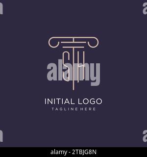 SH initial with pillar logo design, luxury law office logo style design ideas Stock Vector