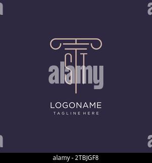 ST initial with pillar logo design, luxury law office logo style design ideas Stock Vector