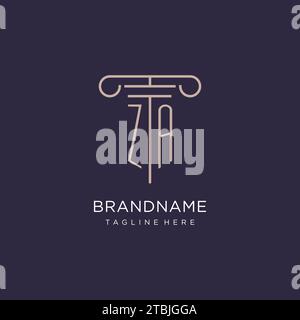 ZA initial with pillar logo design, luxury law office logo style design ideas Stock Vector
