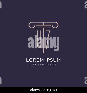 UZ initial with pillar logo design, luxury law office logo style design ideas Stock Vector