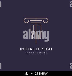 YJ initial with pillar logo design, luxury law office logo style design ideas Stock Vector