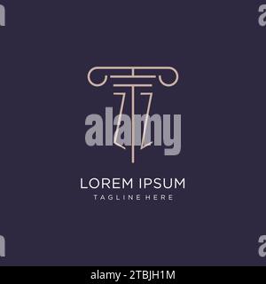 ZZ initial with pillar logo design, luxury law office logo style design ideas Stock Vector