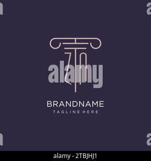 ZN initial with pillar logo design, luxury law office logo style design ideas Stock Vector