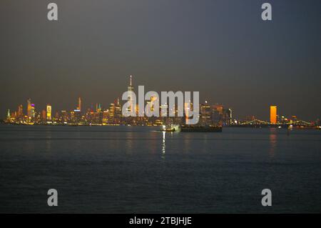 New York Skyline from the Staten Island Ferry Stock Photo
