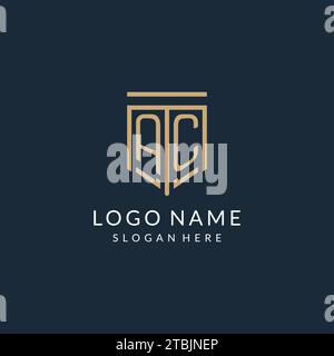 Initial AC shield logo monoline style, modern and luxury monogram logo design vector graphic Stock Vector