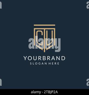Initial CU shield logo monoline style, modern and luxury monogram logo design vector graphic Stock Vector