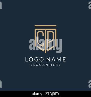 Luxury CP logo monogram shield shape monoline style with gold color and ...