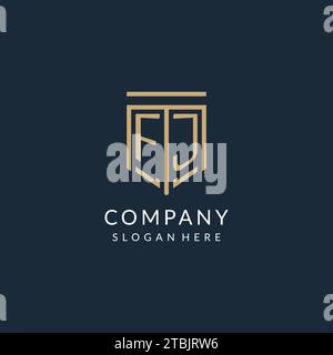 Initial FJ logo monoline shield icon shape with vector graphic Stock ...