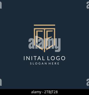 Initial FF shield logo monoline style, modern and luxury monogram logo design vector graphic Stock Vector