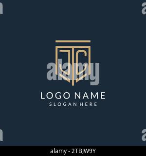 Initial JC shield logo monoline style, modern and luxury monogram logo design vector graphic Stock Vector