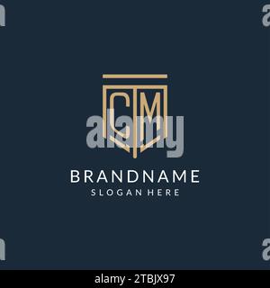 Luxury CM logo monogram shield shape monoline style with gold color and ...