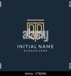 Initial PR shield logo monoline style, modern and luxury monogram logo design vector graphic Stock Vector