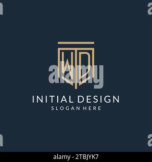 Luxury WD logo monogram shield shape monoline style with gold color and ...