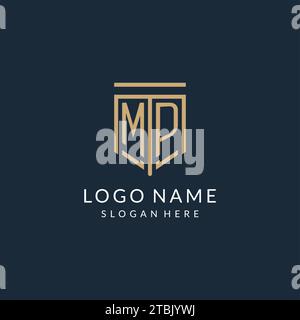 Initial MP shield logo monoline style, modern and luxury monogram logo design vector graphic Stock Vector