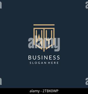Luxury WY logo monogram shield shape monoline style with gold color and ...