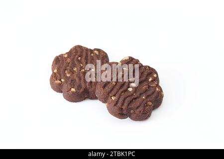Two flower shape wavy cocoa and puffed rice biscuit isolated on white background Stock Photo