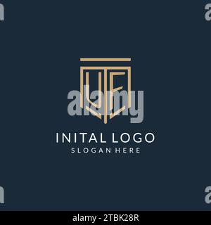 Initial UF shield logo monoline style, modern and luxury monogram logo design vector graphic Stock Vector