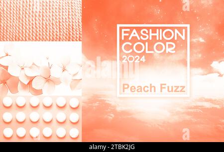 Trendy Peach background. Fashion color of 2024 year. Abstract horizontal banner for web design, flyer, poster, article Stock Photo